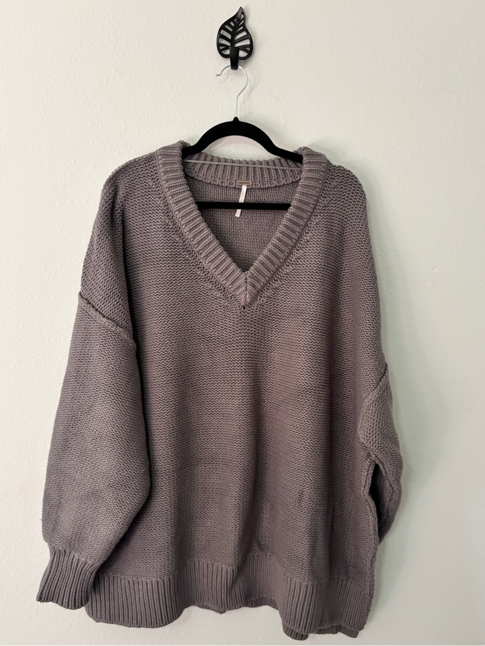 Free People Bree Oversized V-Neck Sweater Grey XL